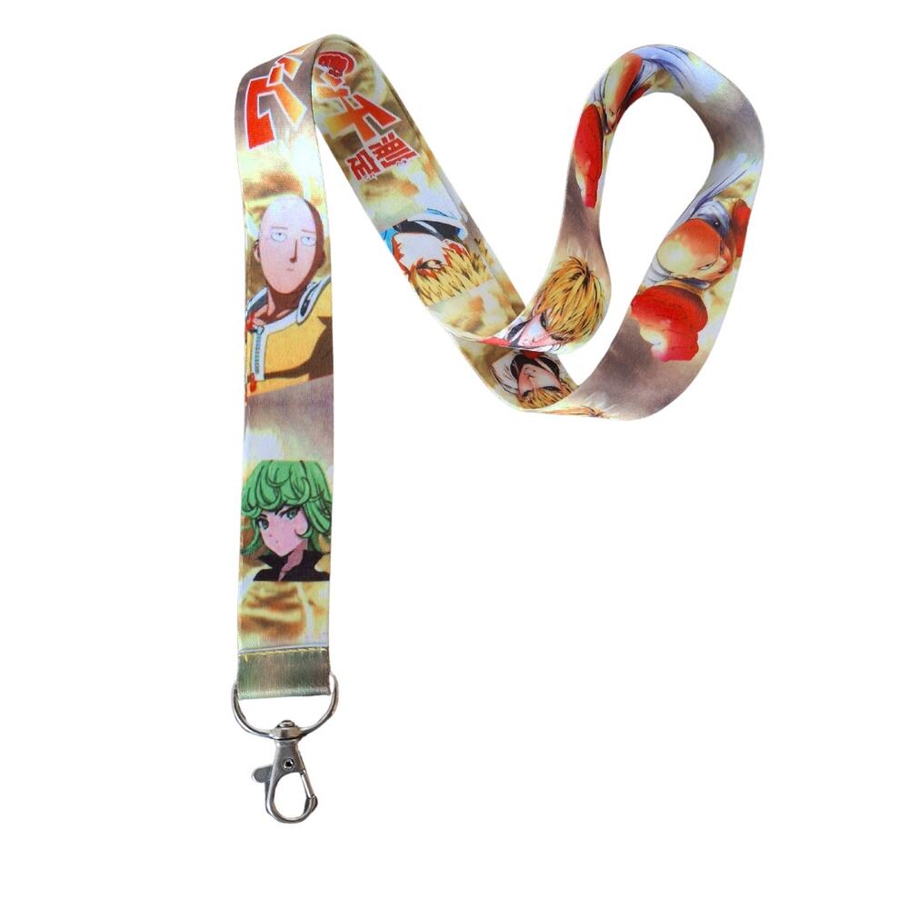 One Punch Man Lanyard Yellow Anime Keychain Strap & Badge Clip Saitama & Genos
